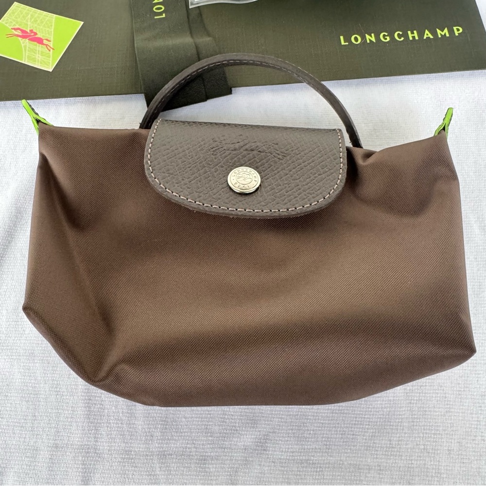 NWOT LONGCHAMP Le Pliage Green Pouch with Handle - Picture 3 of 16
